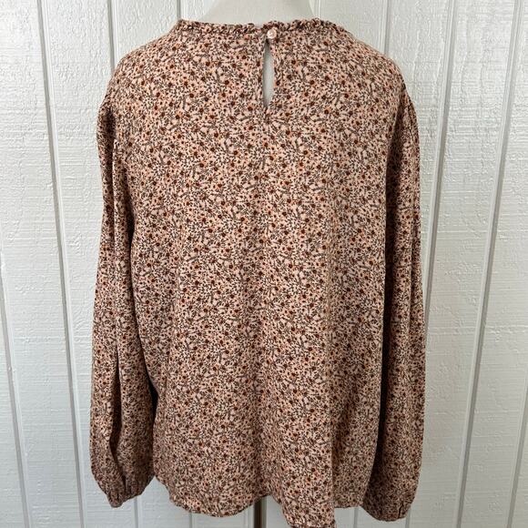 ana Long Sleeve Blouse Top Boho Cottage Western Women Floral Peach Brown Size XL - Picture 5 of 6